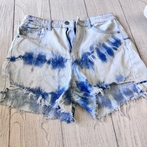 American Eagle Outfitters Blue Tie-Dye Distressed Denim Shorts
